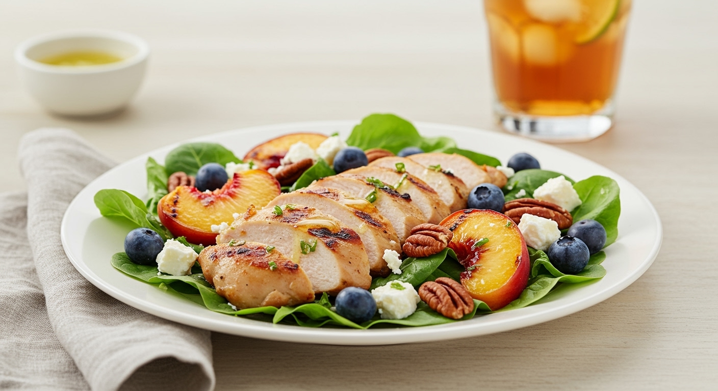 Grilled Peach Chicken Salad with Zesty Honey-Lime Dressing